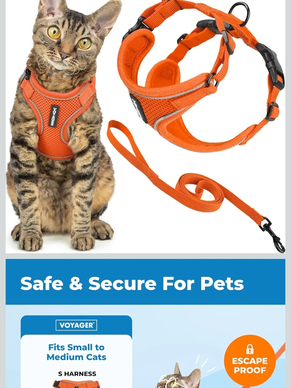 Orange Cat/Small Dog Harness and Leash Set Fits 16.5"-19.5" New Out Of Package